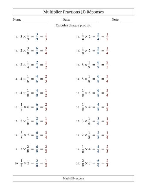 Multiplier fractions propres by Whole Numbers, et avec simplification dans tous les problèmes (J) page 2