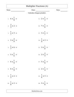 Multiplier fractions propres by Whole Numbers, et avec simplification dans quelques problèmes
