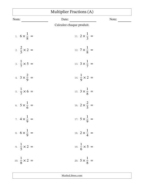 Multiplier fractions propres by Whole Numbers, et avec simplification dans quelques problèmes (A)