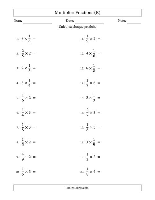 Multiplier fractions propres by Whole Numbers, et avec simplification dans quelques problèmes (B)