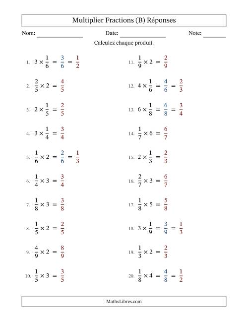 Multiplier fractions propres by Whole Numbers, et avec simplification dans quelques problèmes (B) page 2