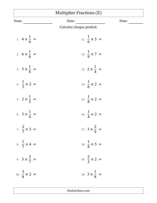 Multiplier fractions propres by Whole Numbers, et avec simplification dans quelques problèmes (E)