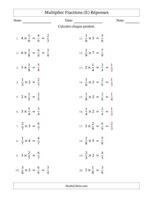 Multiplier fractions propres by Whole Numbers, et avec simplification dans quelques problèmes (E) page 2