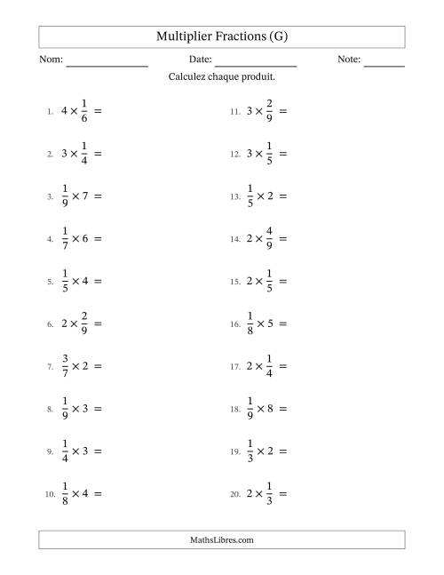 Multiplier fractions propres by Whole Numbers, et avec simplification dans quelques problèmes (G)