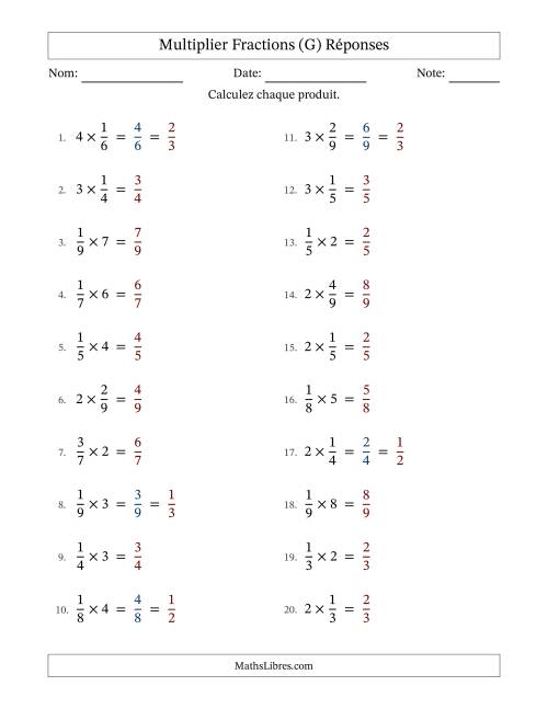 Multiplier fractions propres by Whole Numbers, et avec simplification dans quelques problèmes (G) page 2