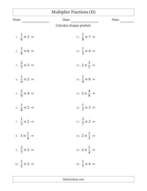 Multiplier fractions propres by Whole Numbers, et avec simplification dans quelques problèmes (H)