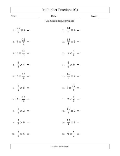 Multiplier Improper Fractions by Whole Numbers, et sans simplification (C)