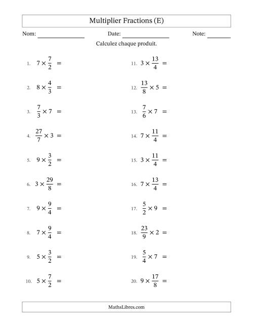 Multiplier Improper Fractions by Whole Numbers, et sans simplification (E)