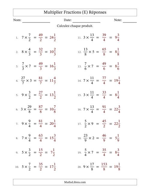 Multiplier Improper Fractions by Whole Numbers, et sans simplification (E) page 2