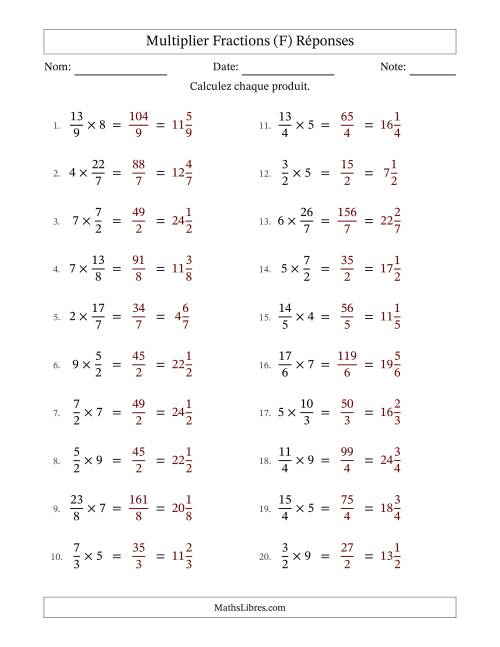 Multiplier Improper Fractions by Whole Numbers, et sans simplification (F) page 2