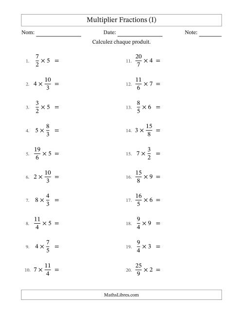 Multiplier Improper Fractions by Whole Numbers, et sans simplification (I)