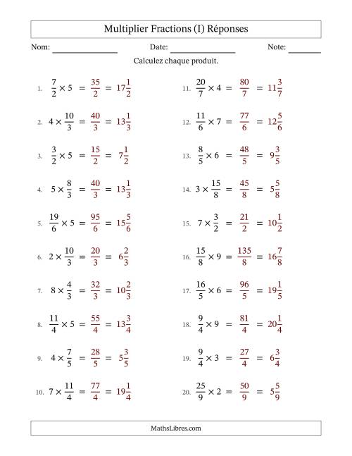 Multiplier Improper Fractions by Whole Numbers, et sans simplification (I) page 2