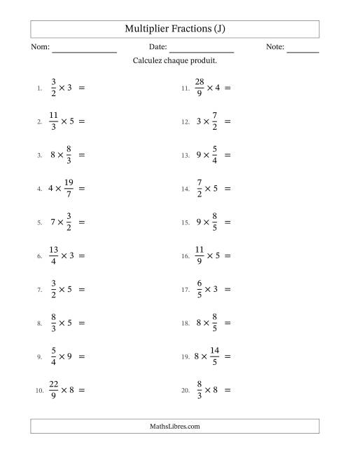 Multiplier Improper Fractions by Whole Numbers, et sans simplification (J)