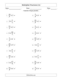 Multiplier Improper Fractions by Whole Numbers, et avec simplification dans tous les problèmes