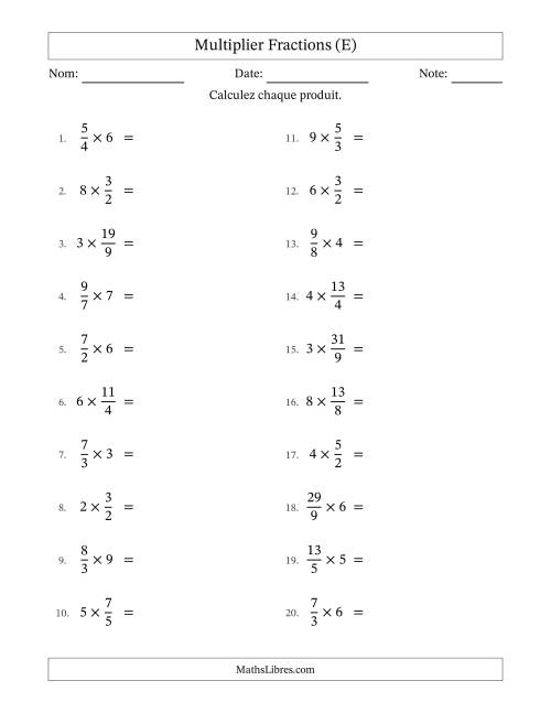 Multiplier Improper Fractions by Whole Numbers, et avec simplification dans tous les problèmes (E)