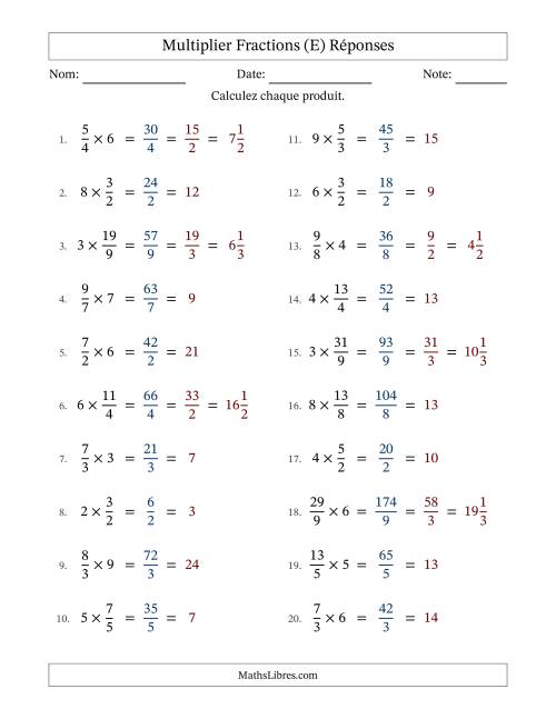 Multiplier Improper Fractions by Whole Numbers, et avec simplification dans tous les problèmes (E) page 2