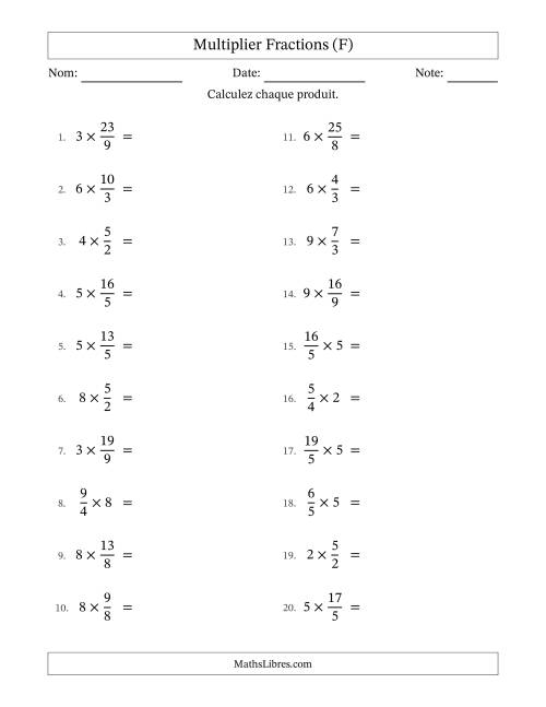 Multiplier Improper Fractions by Whole Numbers, et avec simplification dans tous les problèmes (F)