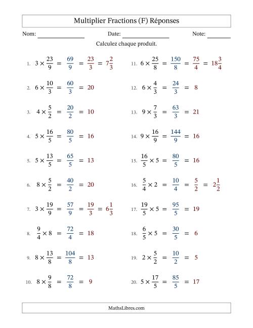 Multiplier Improper Fractions by Whole Numbers, et avec simplification dans tous les problèmes (F) page 2