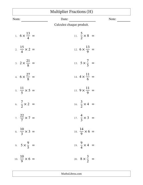 Multiplier Improper Fractions by Whole Numbers, et avec simplification dans tous les problèmes (H)