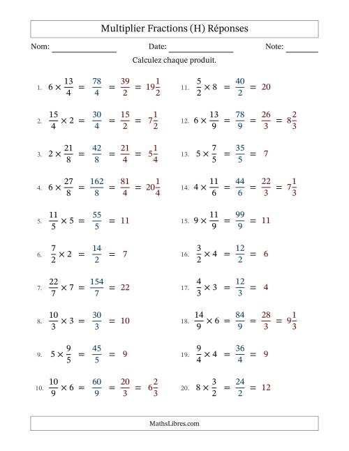 Multiplier Improper Fractions by Whole Numbers, et avec simplification dans tous les problèmes (H) page 2