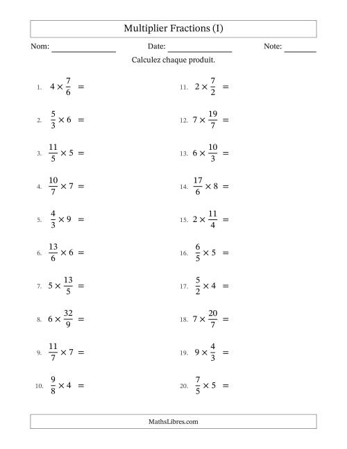 Multiplier Improper Fractions by Whole Numbers, et avec simplification dans tous les problèmes (I)