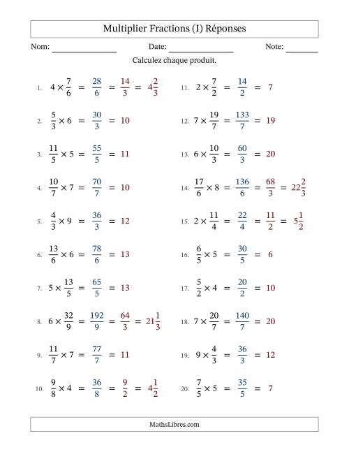 Multiplier Improper Fractions by Whole Numbers, et avec simplification dans tous les problèmes (I) page 2