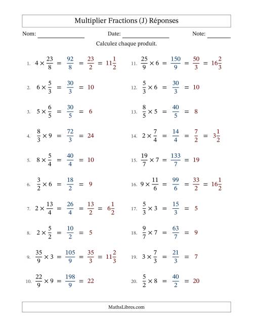 Multiplier Improper Fractions by Whole Numbers, et avec simplification dans tous les problèmes (J) page 2