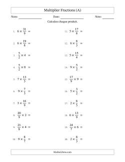 Multiplier Improper Fractions by Whole Numbers, et avec simplification dans quelques problèmes