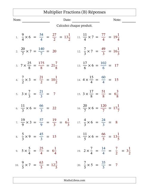 Multiplier Improper Fractions by Whole Numbers, et avec simplification dans quelques problèmes (B) page 2
