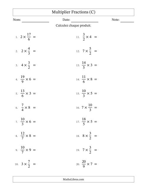 Multiplier Improper Fractions by Whole Numbers, et avec simplification dans quelques problèmes (C)