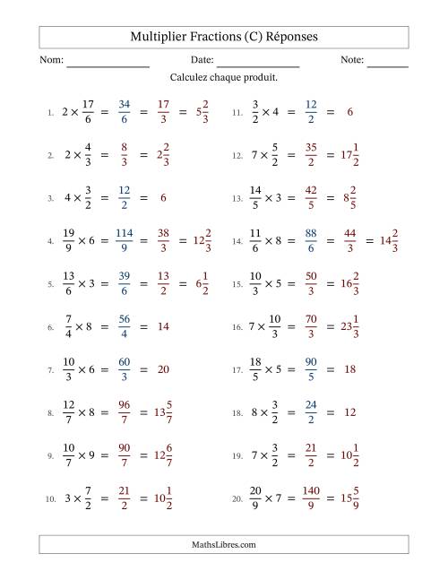 Multiplier Improper Fractions by Whole Numbers, et avec simplification dans quelques problèmes (C) page 2