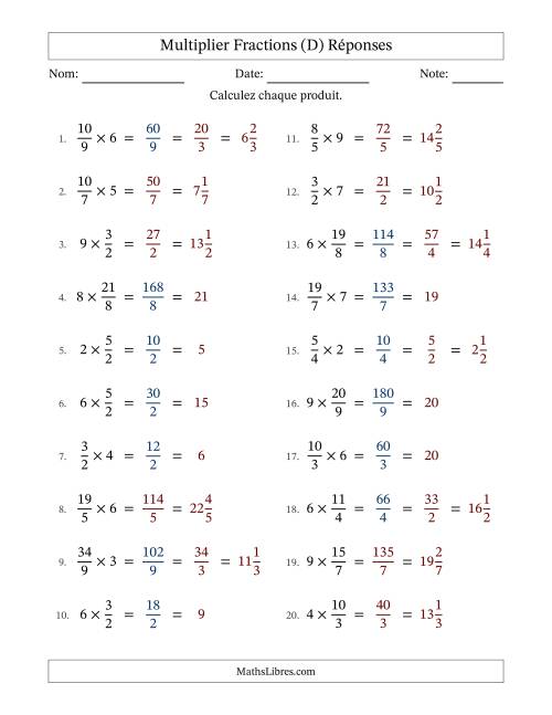 Multiplier Improper Fractions by Whole Numbers, et avec simplification dans quelques problèmes (D) page 2