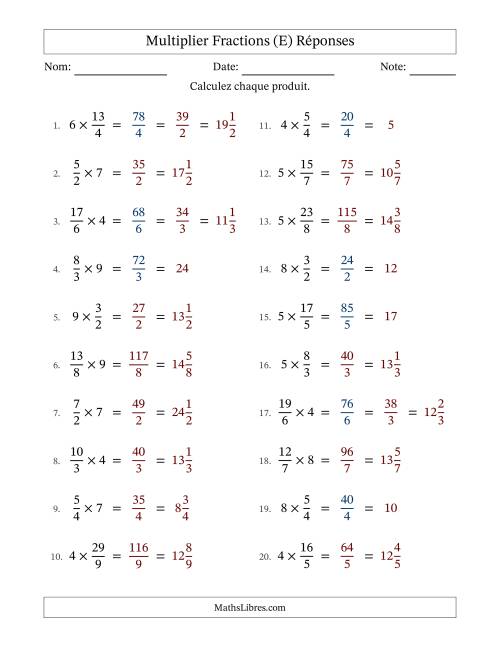 Multiplier Improper Fractions by Whole Numbers, et avec simplification dans quelques problèmes (E) page 2
