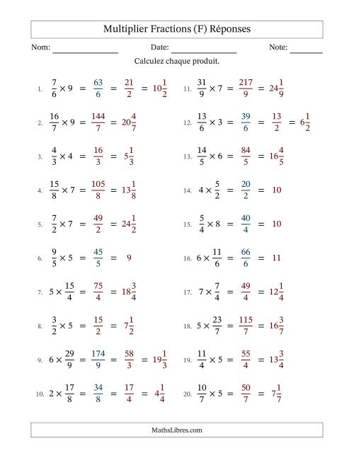 Multiplier Improper Fractions by Whole Numbers, et avec simplification dans quelques problèmes (F) page 2