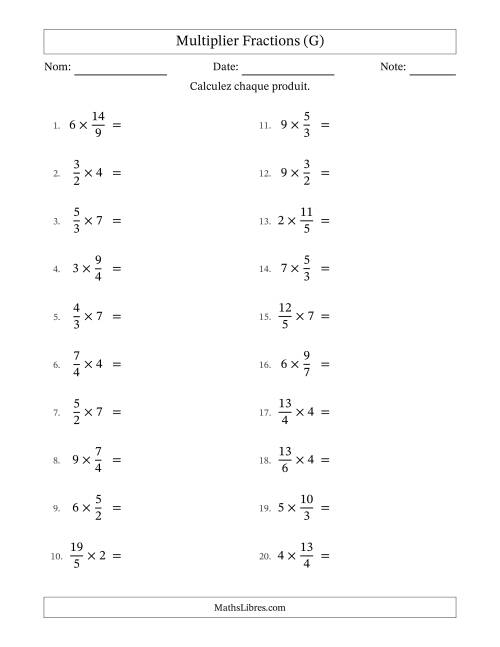 Multiplier Improper Fractions by Whole Numbers, et avec simplification dans quelques problèmes (G)