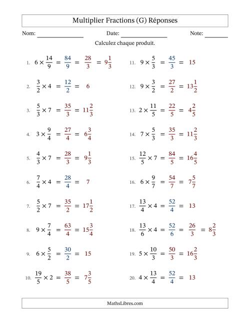 Multiplier Improper Fractions by Whole Numbers, et avec simplification dans quelques problèmes (G) page 2