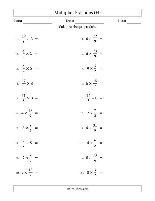 Multiplier Improper Fractions by Whole Numbers, et avec simplification dans quelques problèmes (H)