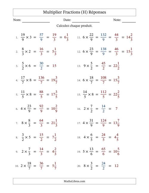 Multiplier Improper Fractions by Whole Numbers, et avec simplification dans quelques problèmes (H) page 2