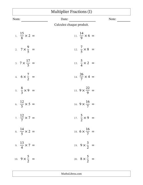 Multiplier Improper Fractions by Whole Numbers, et avec simplification dans quelques problèmes (I)