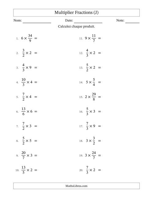 Multiplier Improper Fractions by Whole Numbers, et avec simplification dans quelques problèmes (J)