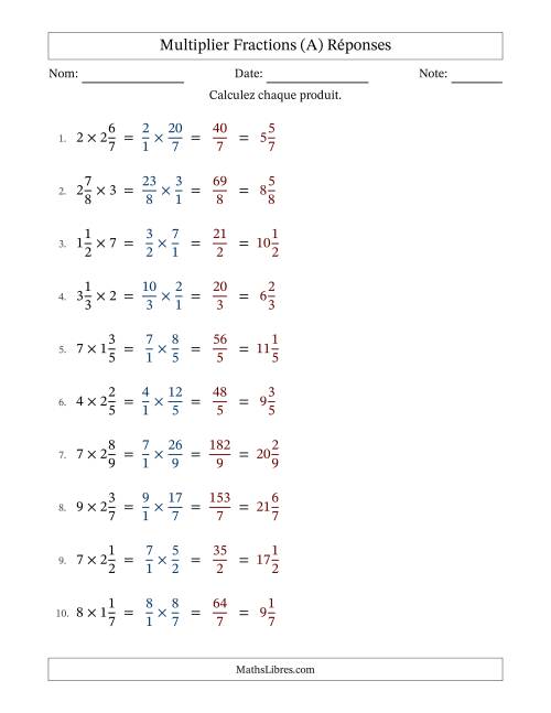 Multiplier fractions mixtes con nombres éntiers, et sans simplification (A) page 2