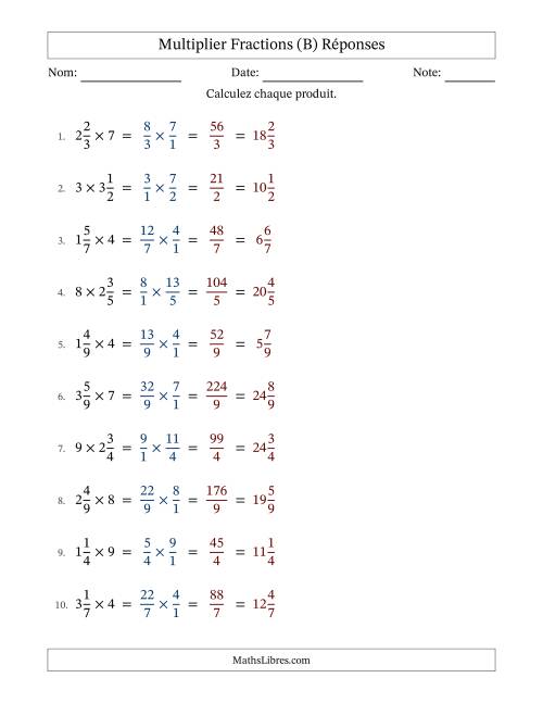 Multiplier fractions mixtes con nombres éntiers, et sans simplification (B) page 2