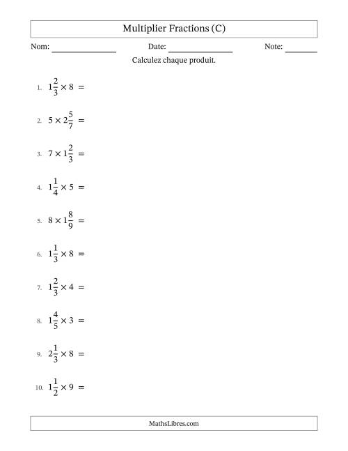 Multiplier fractions mixtes con nombres éntiers, et sans simplification (C)