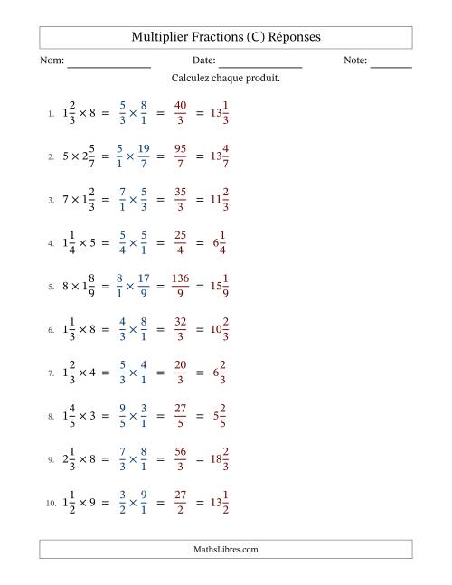 Multiplier fractions mixtes con nombres éntiers, et sans simplification (C) page 2