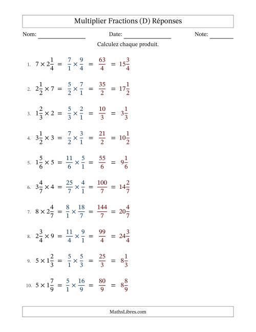 Multiplier fractions mixtes con nombres éntiers, et sans simplification (D) page 2