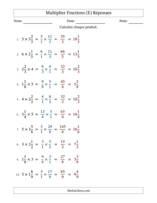 Multiplier fractions mixtes con nombres éntiers, et sans simplification (E) page 2