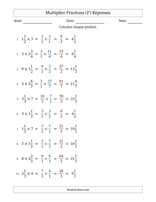 Multiplier fractions mixtes con nombres éntiers, et sans simplification (F) page 2