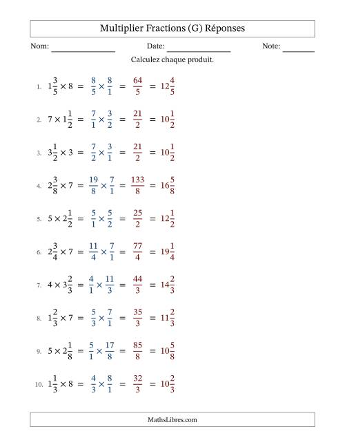 Multiplier fractions mixtes con nombres éntiers, et sans simplification (G) page 2