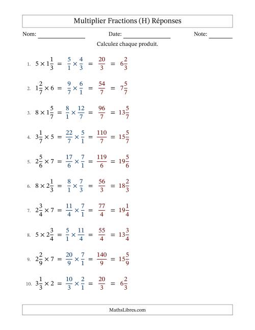 Multiplier fractions mixtes con nombres éntiers, et sans simplification (H) page 2