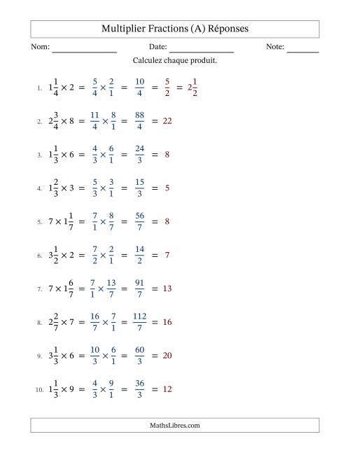 Multiplier fractions mixtes con nombres éntiers, et avec simplification dans tous les problèmes (A) page 2